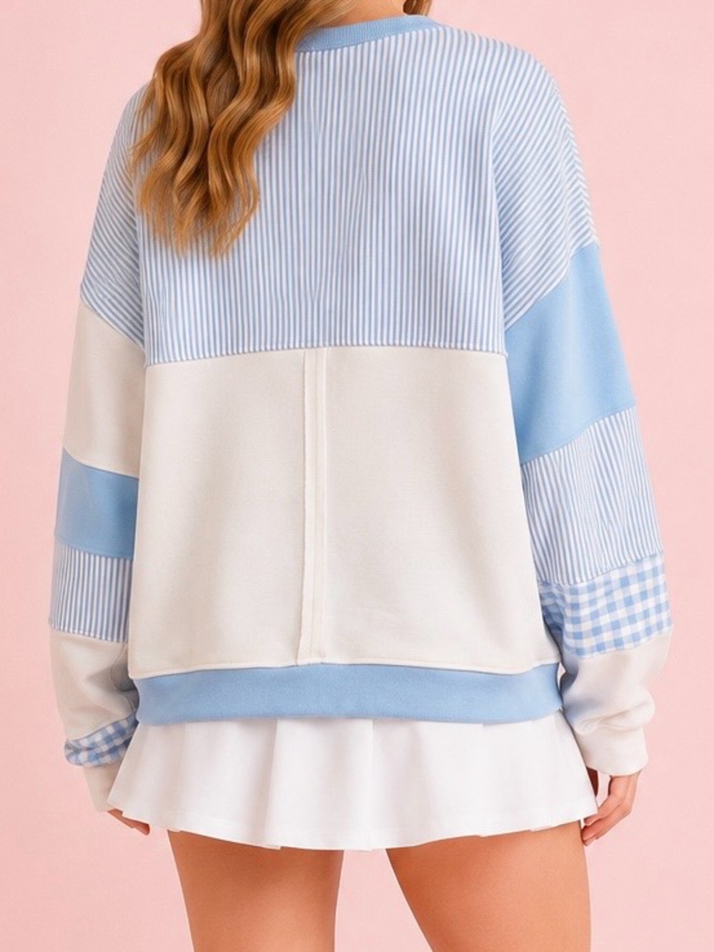 NEW Altar’d State AS Revival Blue and White Gingham Striped Pullover Size Medium - Picture 2 of 5